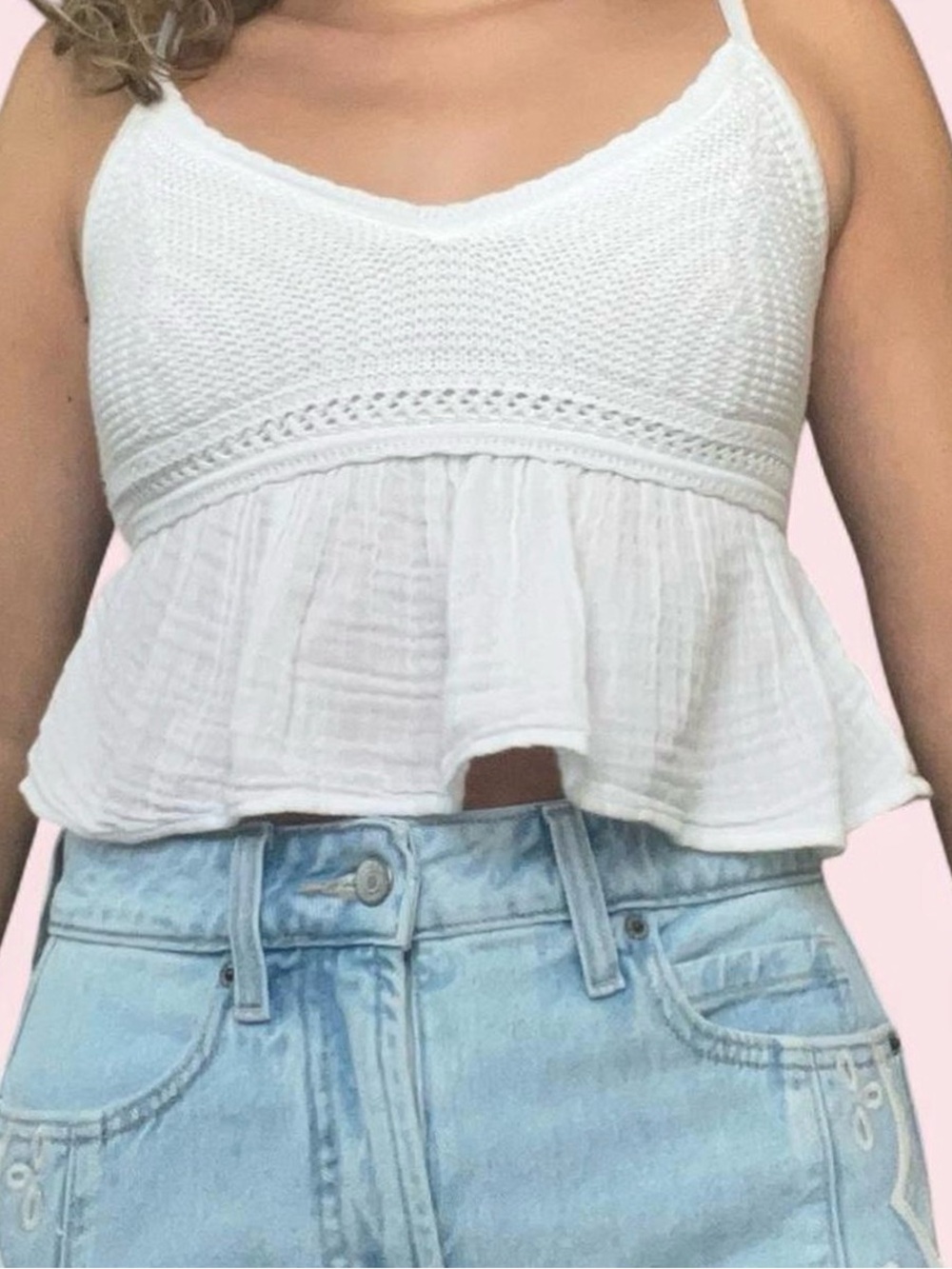 Hollister White Crochet-Trim Peplum Cami Top